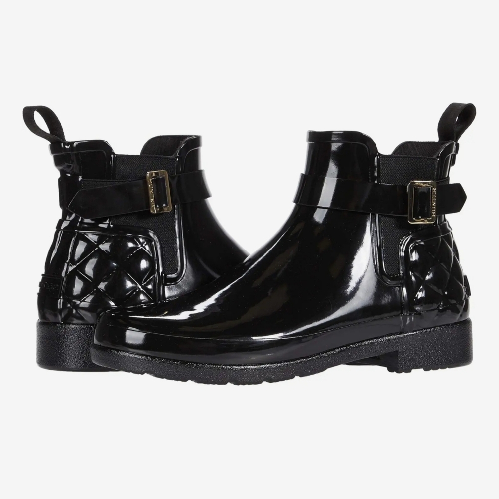 HUNTER Refined Gloss Quilt Chelsea Rain BOOTS - BLACK 7 - 7.5 ($170 USD)